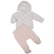 J13806: Baby Girls Stork Ribbed AOP Jacket & Footed Pant Outfit (0-6 Months)